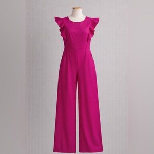 Crystal Sky Hot Pink Ruffle Sleeve Wide Leg Jumpsuit Size M NWOT